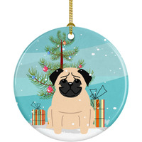 Caroline's Treasures Merry Christmas Tree Pug Fawn Ceramic Ornament
