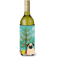 "Caroline's Treasures BB4133LITERK Merry Christmas Tree Pug Fawn Wine Bottle Beverage Insulator Hugger, 750ml, Multicolor"