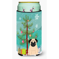 "Caroline's Treasures Merry Christmas Tree Pug Fawn Tall Boy Beverage Insulator Hugger BB4133TBC, Multicolor"