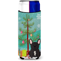 "Caroline's Treasures BB4134MUK Merry Christmas Tree French Bulldog Brindle Michelob Ultra Hugger for Slim Cans, Multicolor"