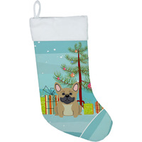 "Caroline's Treasures Merry Christmas Tree French Bulldog Cream Stocking, Large, Multicolor"