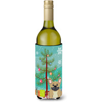 "Caroline's Treasures BB4135LITERK Merry Christmas Tree French Bulldog Cream Wine Bottle Beverage Insulator Hugger, 750ml, Multicolor"