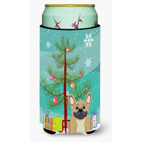 "Caroline's Treasures Merry Christmas Tree French Bulldog Cream Tall Boy Beverage Insulator Hugger BB4135TBC, Multicolor"