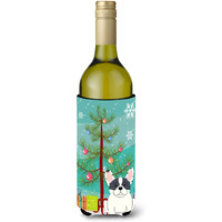"Caroline's Treasures BB4136LITERK Merry Christmas Tree French Bulldog Piebald Wine Bottle Beverage Insulator Hugger, 750ml, Multicolor"