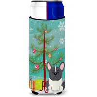 "Caroline's Treasures BB4137MUK Merry Christmas Tree French Bulldog Black White Michelob Ultra Hugger for Slim Cans, Multicolor"