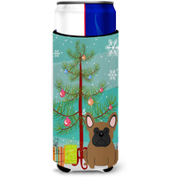 "Caroline's Treasures BB4138MUK Merry Christmas Tree French Bulldog Brown Michelob Ultra Hugger for Slim Cans, Multicolor"
