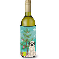 "Caroline's Treasures BB4141LITERK Merry Christmas Tree Mastiff Brindle White Wine Bottle Beverage Insulator Hugger, 750ml, Multicolor"