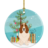"Caroline's Treasures Merry Christmas Tree Basset Hound Ceramic Ornament, Multicolor"