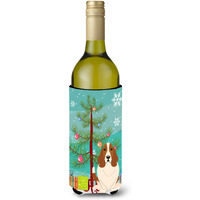 "Caroline's Treasures BB4146LITERK Merry Christmas Tree Basset Hound Wine Bottle Beverage Insulator Hugger, 750ml, Multicolor"