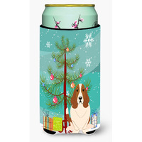 "Caroline's Treasures Merry Christmas Tree Basset Hound Tall Boy Beverage Insulator Hugger BB4146TBC, Multicolor"