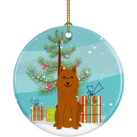 "Caroline's Treasures Merry Christmas Tree Karelian Bear Dog Ceramic Ornament, Multicolor"
