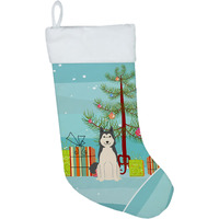 "Caroline's Treasures Merry Tree West Siberian Laika Spitz Christmas, Holiday Stocking, decoration, 11 x 18, Multicolor"