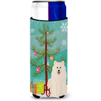 "Caroline's Treasures BB4155MUK Merry Christmas Tree Samoyed Michelob Ultra Hugger for Slim Cans, Multicolor"