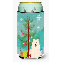 "Caroline's Treasures Merry Christmas Tree Samoyed Tall Boy Beverage Insulator Hugger BB4155TBC, Multicolor"
