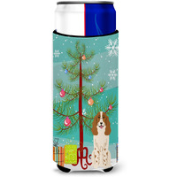 "Caroline's Treasures BB4156MUK Merry Christmas Tree Russian Spaniel Michelob Ultra Hugger for Slim Cans, Multicolor"
