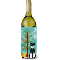 "Caroline's Treasures BB4158LITERK Merry Christmas Tree Standard Schnauzer Salt and Pepper Wine Bottle Beverage Insulator Hugger, 750ml, Multicolor"