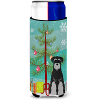 "Caroline's Treasures BB4159MUK Merry Christmas Tree Standard Schnauzer Black Grey Michelob Ultra Hugger for Slim Cans, Multicolor"