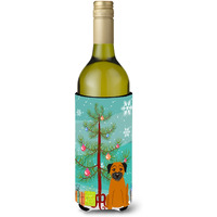 "Caroline's Treasures BB4164LITERK Merry Christmas Tree Border Terrier Wine Bottle Beverage Insulator Hugger, 750ml, Multicolor"