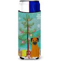 "Caroline's Treasures BB4164MUK Merry Christmas Tree Border Terrier Michelob Ultra Hugger for Slim Cans, Multicolor"