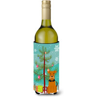 "Caroline's Treasures BB4166LITERK Merry Christmas Tree Airedale Wine Bottle Beverage Insulator Hugger, 750ml, Multicolor"