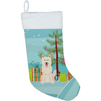 "Caroline's Treasures Christmas White German Shepherd Stocking, Large, Multicolor"