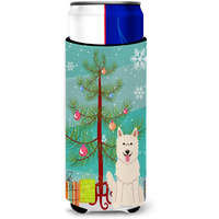 "Caroline's Treasures BB4170MUK Merry Christmas Tree White German Shepherd Michelob Ultra Hugger for Slim Cans, Multicolor"