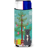 "Caroline's Treasures BB4171MUK Merry Christmas Tree Staffordshire Bull Terrier Blue Michelob Ultra Hugger for Slim Cans, Multicolor"