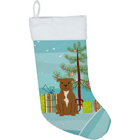 "Caroline's Treasures Merry Tree Staffordshire Bull Terrier Brown Christmas, Holiday Stocking, decoration, 11 x 18, Multicolor"