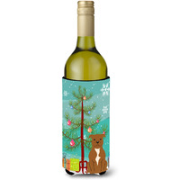 "Caroline's Treasures BB4172LITERK Merry Christmas Tree Staffordshire Bull Terrier Brown Wine Bottle Beverage Insulator Hugger, 750ml, Multicolor"