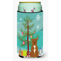 "Caroline's Treasures Merry Christmas Tree Staffordshire Bull Terrier Brown Tall Boy Beverage Insulator Hugger BB4172TBC, Multicolor"