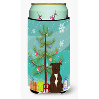 "Caroline's Treasures Merry Christmas Tree Staffordshire Bull Terrier Chocolate Tall Boy Beverage Insulator Hugger BB4173TBC, Multicolor"
