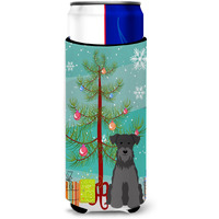 "Caroline's Treasures BB4176MUK Merry Christmas Tree Miniature Schnauzer Black Michelob Ultra Hugger for Slim Cans, Multicolor"