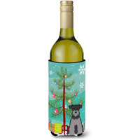 "Caroline's Treasures BB4177LITERK Merry Christmas Tree Miniature Schnauzer Black Silver Wine Bottle Beverage Insulator Hugger, 750ml, Multicolor"