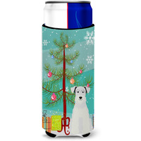 "Caroline's Treasures BB4178MUK Merry Christmas Tree Miniature Schnauzer White Michelob Ultra Hugger for Slim Cans, Multicolor"