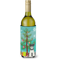 "Caroline's Treasures BB4179LITERK Merry Christmas Tree Miniature Schnauzer Salt and Pepper Wine Bottle Beverage Insulator Hugger, 750ml, Multicolor"