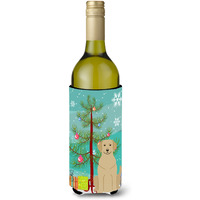 "Caroline's Treasures BB4180LITERK Merry Christmas Tree Yellow Labrador Wine Bottle Beverage Insulator Hugger, 750ml, Multicolor"