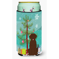 "Caroline's Treasures Merry Christmas Tree Chocolate Labrador Tall Boy Beverage Insulator Hugger BB4181TBC, Multicolor"