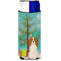"Caroline's Treasures BB4183MUK Merry Christmas Tree Cavalier Spaniel Michelob Ultra Hugger for Slim Cans, Multicolor"