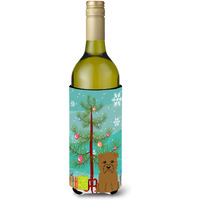 "Caroline's Treasures BB4185LITERK Merry Christmas Tree Glen of Imal Tan Wine Bottle Beverage Insulator Hugger, 750ml, Multicolor"