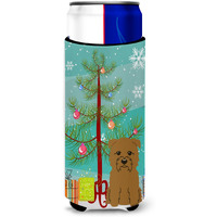 "Caroline's Treasures BB4185MUK Merry Christmas Tree Glen of Imal Tan Michelob Ultra Hugger for Slim Cans, Multicolor"