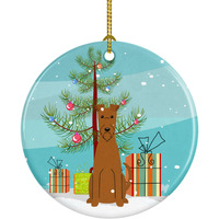 "Caroline's Treasures Merry Christmas Tree Irish Terrier Ceramic Ornament, Multicolor"