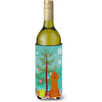 "Caroline's Treasures BB4189LITERK Merry Christmas Tree Irish Setter Wine Bottle Beverage Insulator Hugger, 750ml, Multicolor"