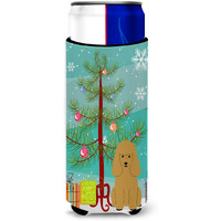 "Caroline's Treasures BB4194MUK Merry Christmas Tree Poodle Tan Michelob Ultra Hugger for Slim Cans, Multicolor"