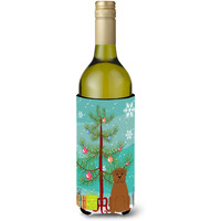 "Caroline's Treasures BB4198LITERK Merry Christmas Tree Dogue De Bordeaux Wine Bottle Beverage Insulator Hugger, 750ml, Multicolor"