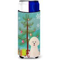 "Caroline's Treasures BB4200MUK Merry Christmas Tree Bichon Frise Michelob Ultra Hugger for Slim Cans, Multicolor"