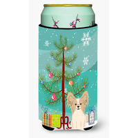 "Caroline's Treasures Merry Christmas Tree Papillon Sable White Tall Boy Beverage Insulator Hugger BB4202TBC, Multicolor"