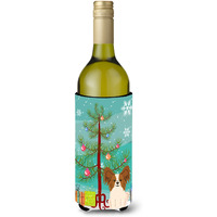 "Caroline's Treasures BB4203LITERK Merry Christmas Tree Papillon Red White Wine Bottle Beverage Insulator Hugger, 750ml, Multicolor"