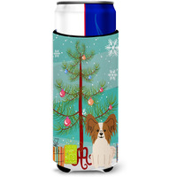 "Caroline's Treasures BB4203MUK Merry Christmas Tree Papillon Red White Michelob Ultra Hugger for Slim Cans, Multicolor"