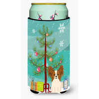 "Caroline's Treasures Merry Christmas Tree Papillon Red White Tall Boy Beverage Insulator Hugger BB4203TBC, Multicolor"