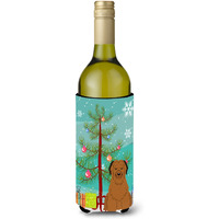 "Caroline's Treasures BB4207LITERK Merry Christmas Tree Briard Brown Wine Bottle Beverage Insulator Hugger, 750ml, Multicolor"